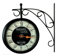 Keeratly Vintage Railway Clock Two Side Metal Wall Clock (Clock - 8 Inch) -  Free Size,  Black, Metal,  Station Watch, Pack of1